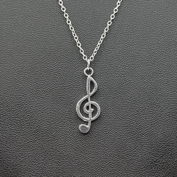 925 Silver Necklace W/ Music Note Treble Clef Pendant Anniversary Birthday Gift - Picture 4 of 5